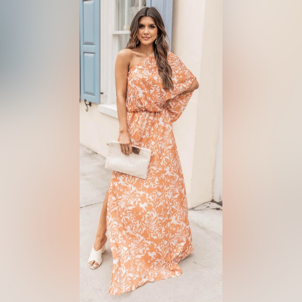 Found My Forever Rust Floral One Shoulder Maxi Dress - Medium